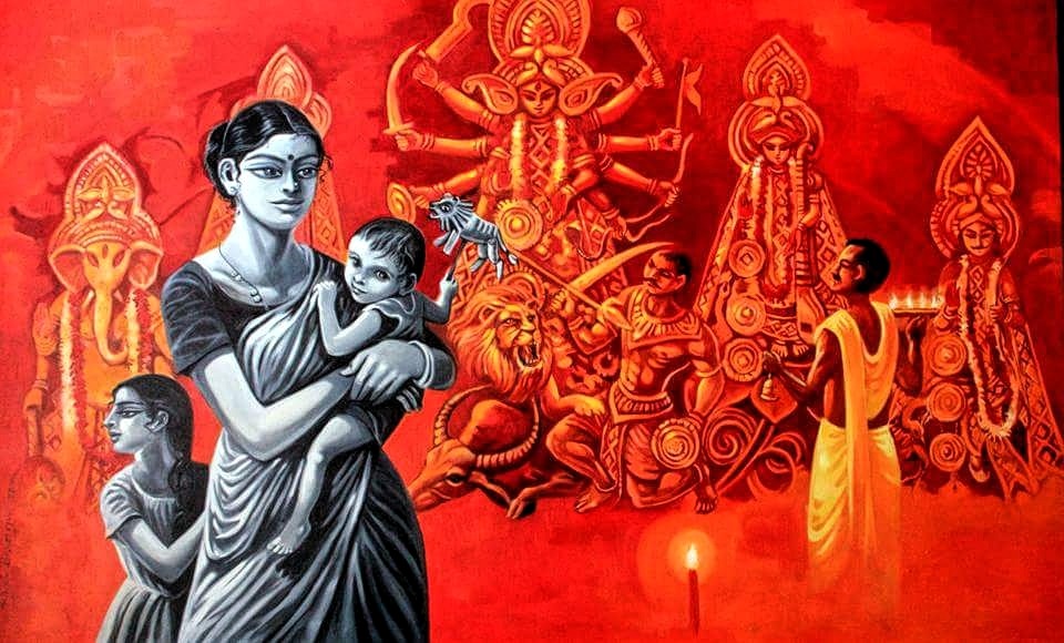 Ma Durga with family Durga Puja in Bengali Gallery of Gods
